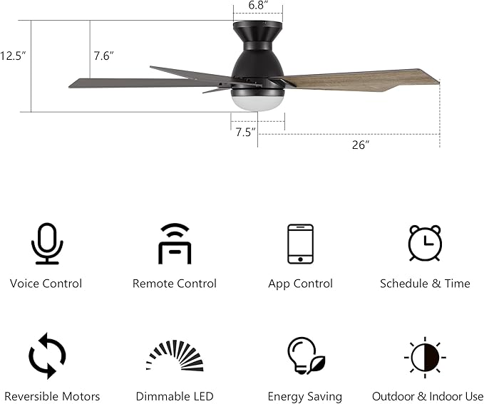 SMAAIR 52 Inch Smart Ceiling Fan