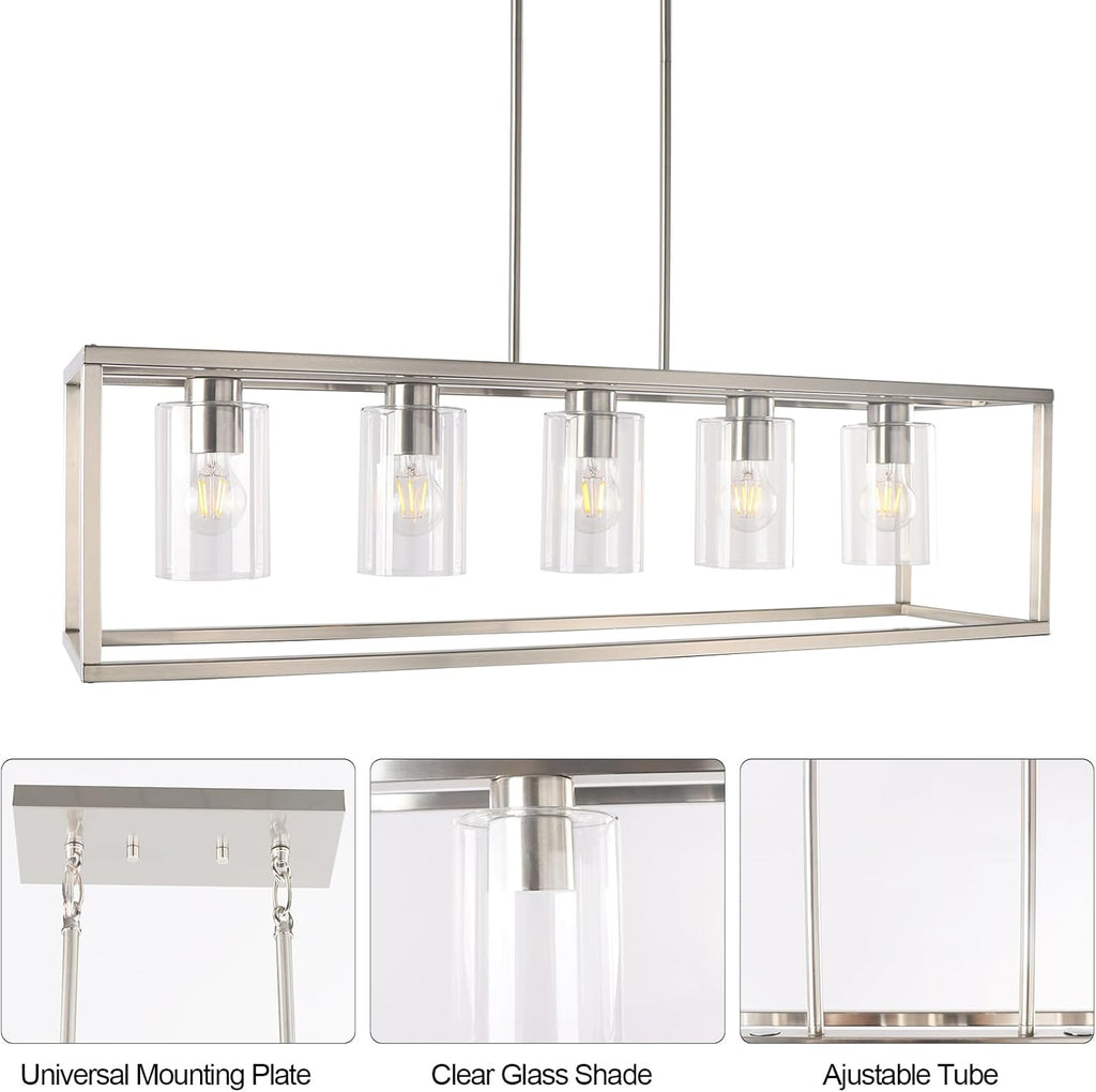5 Light Chandeliers for Dining Room, Island Room Light Fixture | Sliver Modern Industrial Kitchen Lighting Fixtures Ceiling Easy Installation Pendant Lights for Bar Restaurant-E26 Socket