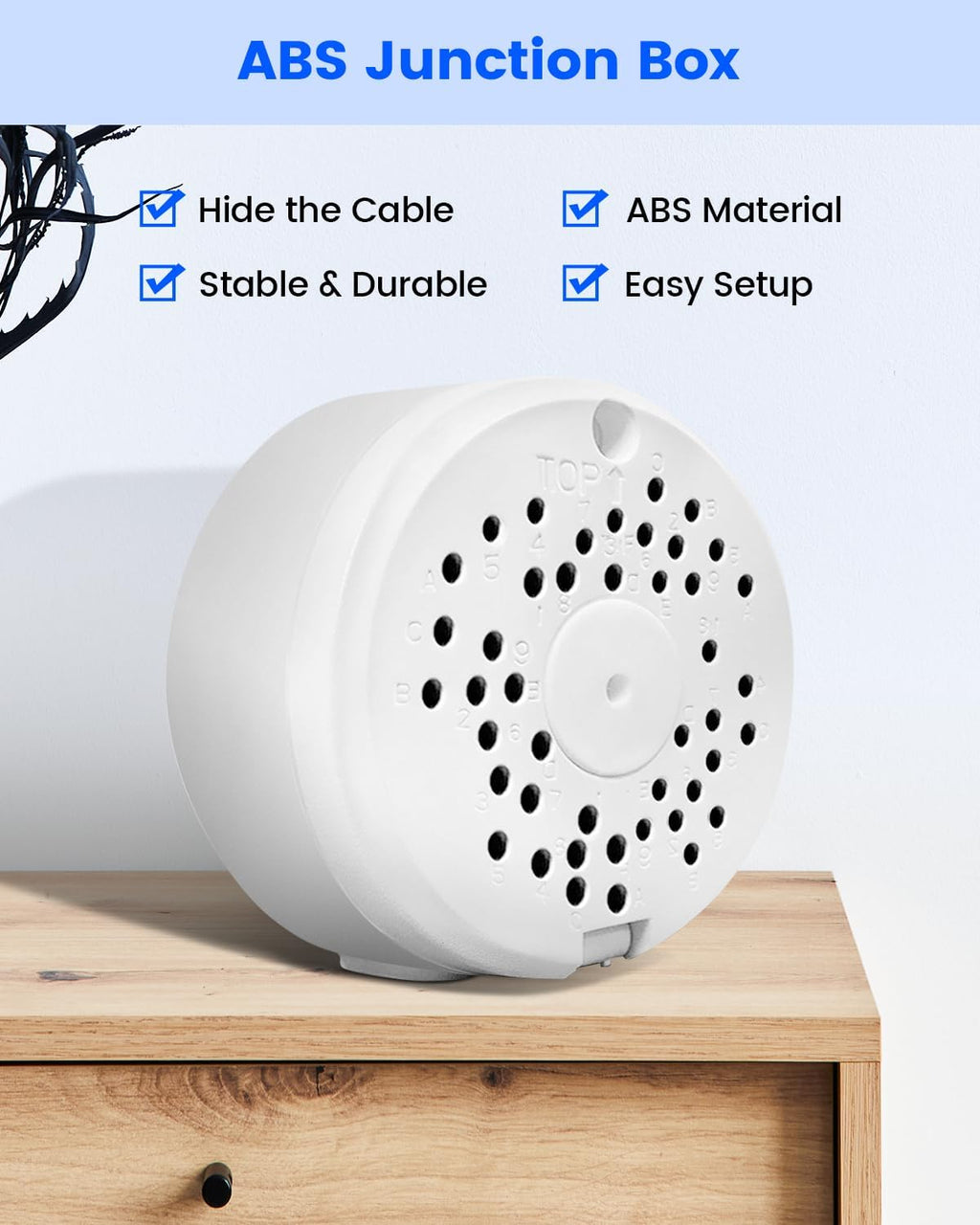 abs universal security camera junction box, close-up detail