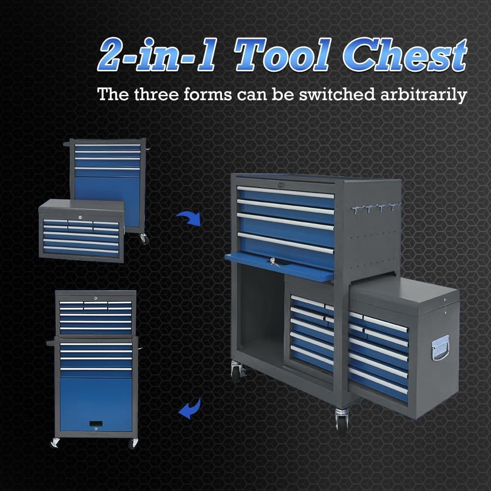 13-drawer tool chest, rolling tool box with wheels showing dimensions