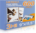 HERKKA 600 Pack Laminating Sheets, Holds 8.5 x 11 Inch Sheets, 3 Mil Clear