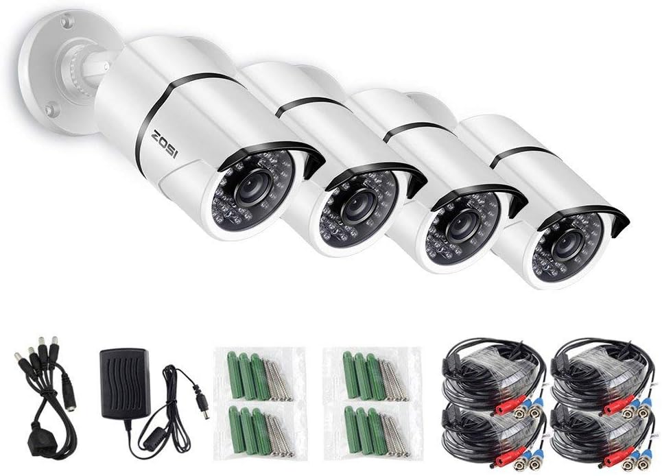 ZOSI 4 Pack 1080P 2.0MP Outdoor Indoor 3.6mm 36PCS Infrared IR Lens Day Night CCTV IR Cut Surveillance Security Camera Compatible for TVI DVR