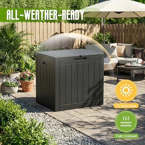 DRATO 35 Gallon Outdoor Storage Box Waterproof, Resin Small Deck Box, Black