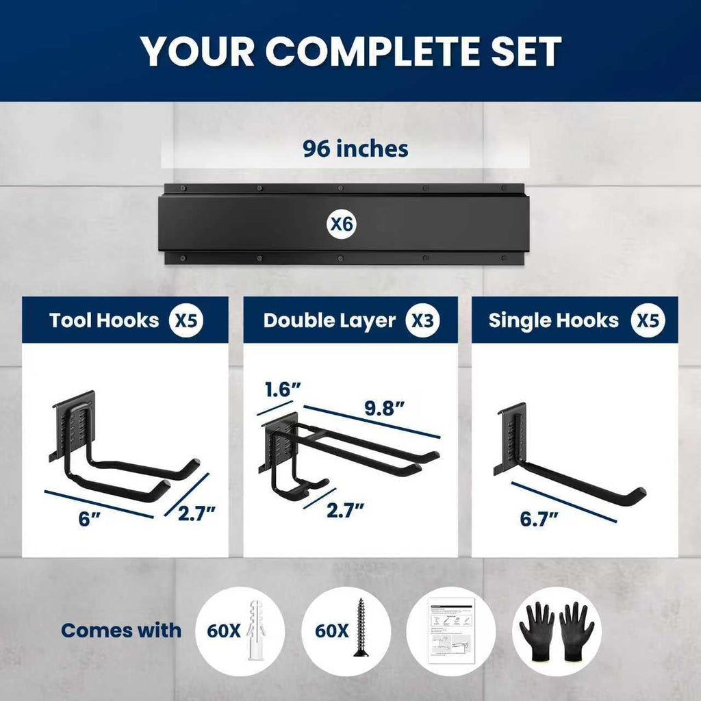 96'' all-metal garage tool organizer wall mount – shown in use