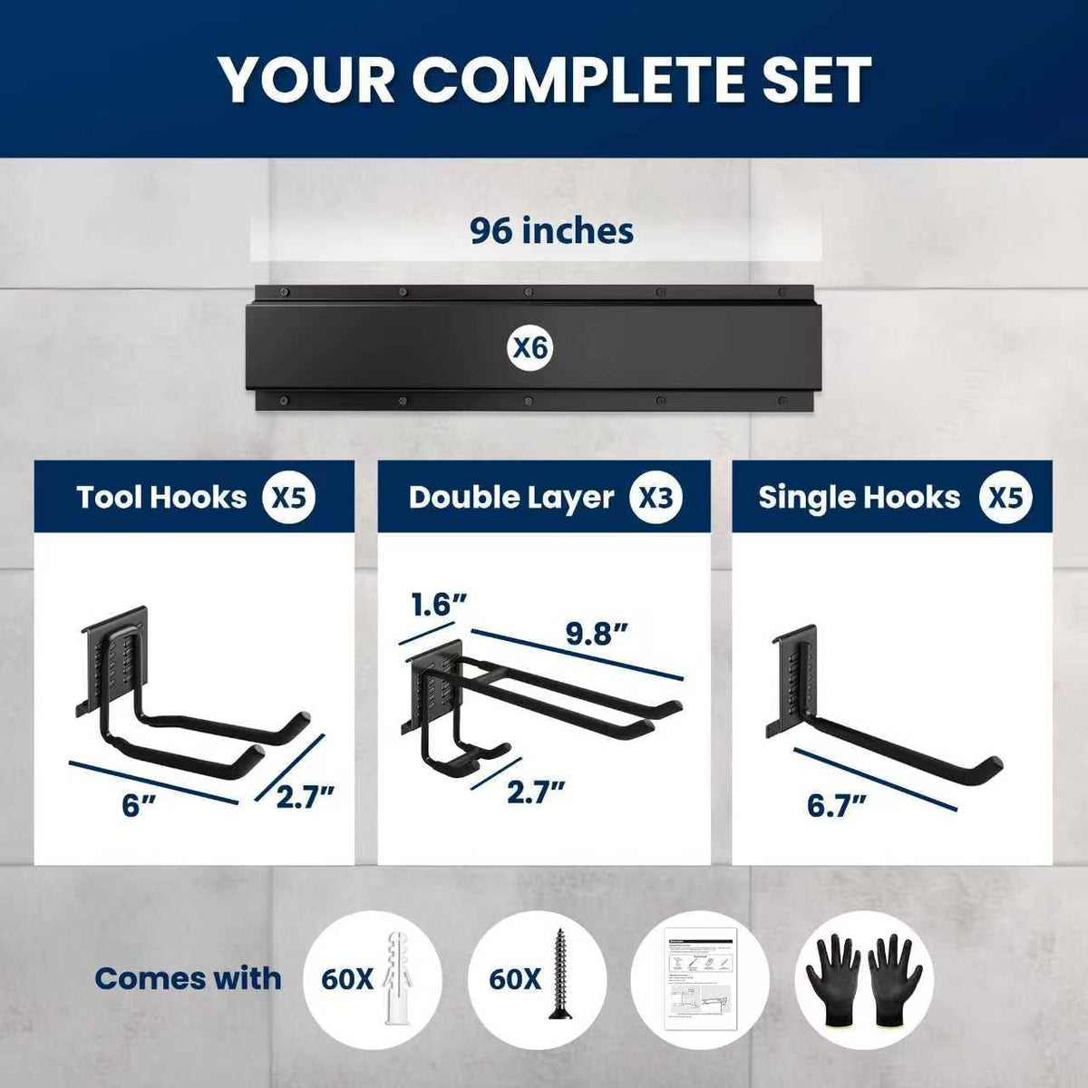 96'' all-metal garage tool organizer wall mount – shown in use