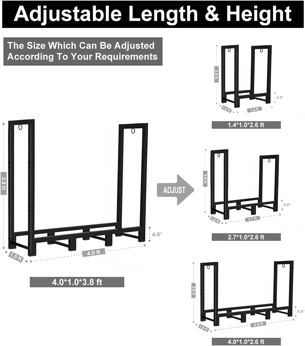 koutemie firewood rack outdoor 4 ft, fire wood, close-up detail