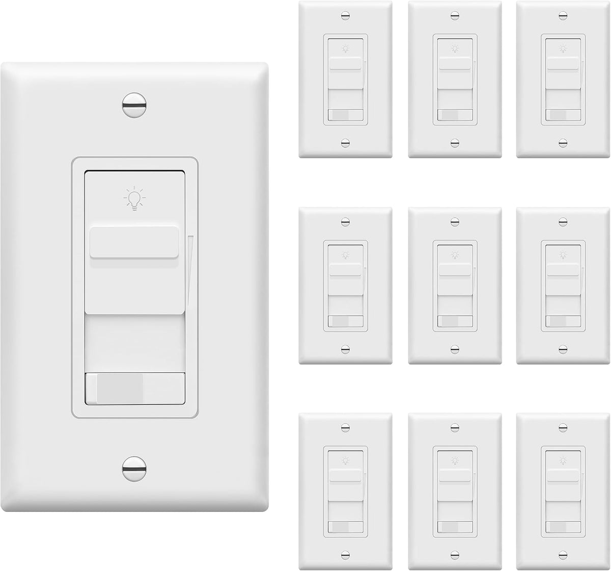TOPGREENER Dimmer Light Switch for 200W Dimmable LED/CFL Lights, Single (10 Pack)