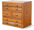 Premium Oak Wood Organizer Chest, 6 Drawer Desktop Storage