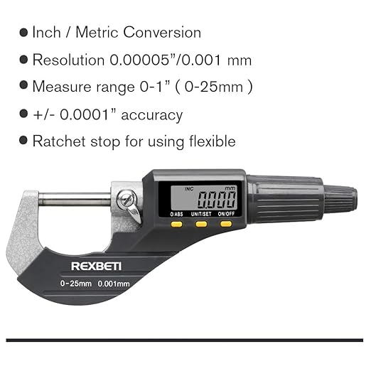 REXBETI Digital Micrometer, Professional Inch/Metric Measuring Tools