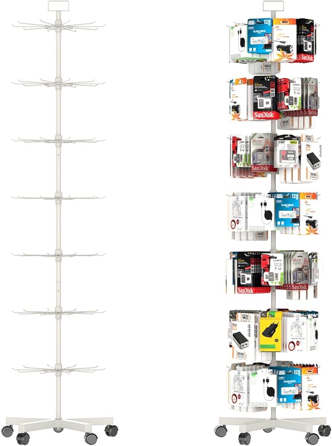 YEOOE Upgraded Retail Display Stand 7 Tier Spinning Display Stand, Movable Shop