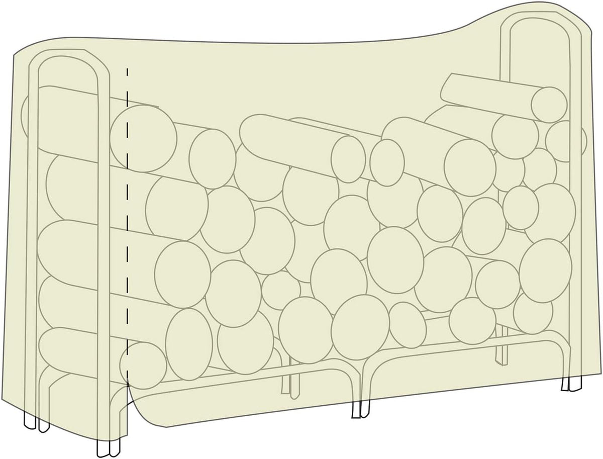 96" weather-resistant outdoor log rack cover, heavy-duty firewood showing dimensions