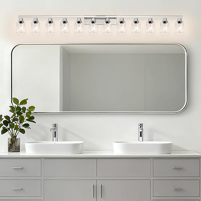 DIKAIDA Brushed Nickel Bathroom Vanity Light, 12 Light Brushed Nickel Bathroom