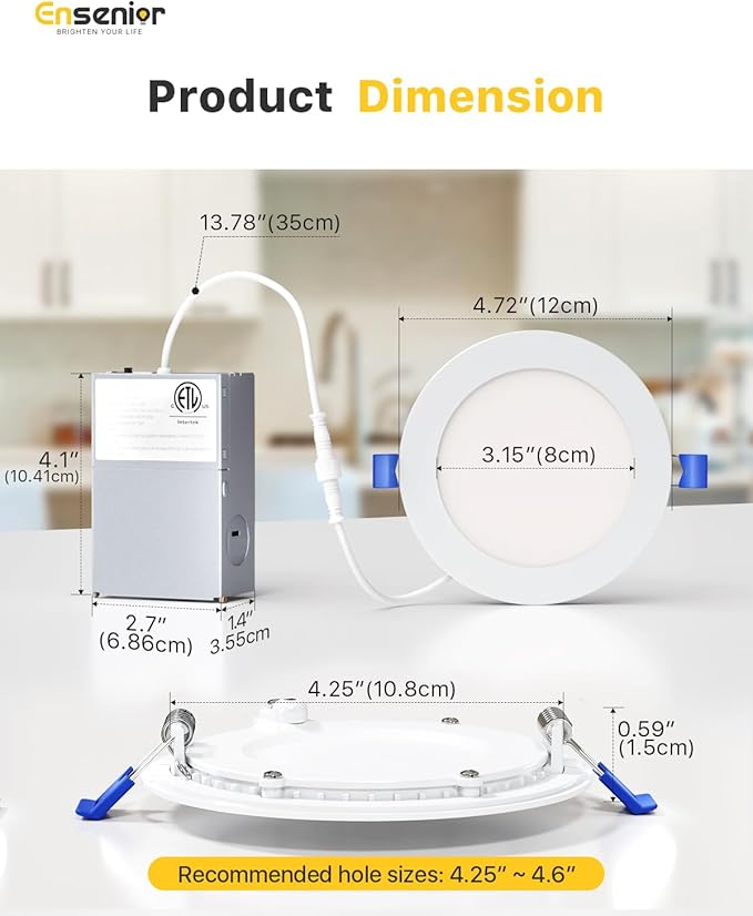Ensenior 12 Pack 4 Inch LED Recessed Ceiling Light, 5000K Daylight, 750LM 9W