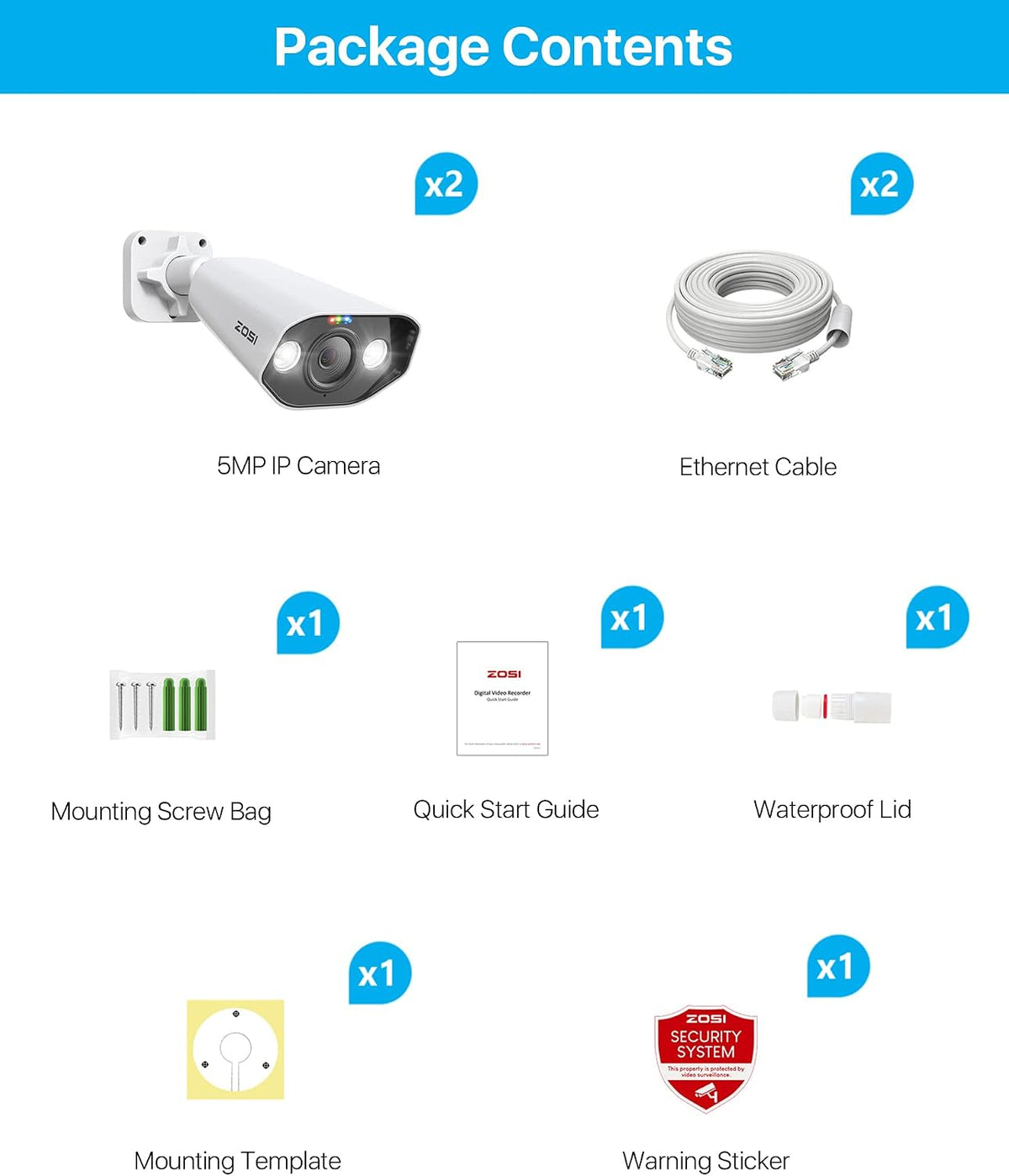 zosi 2 pack 5mp poe security cameras with, front angle view