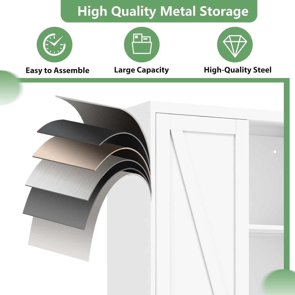 ckzbx white metal cabinets with doors and shelves, close-up detail