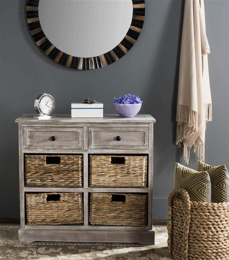 safavieh herman wood storage cabinet, 27.5" farmhouse white, close-up detail