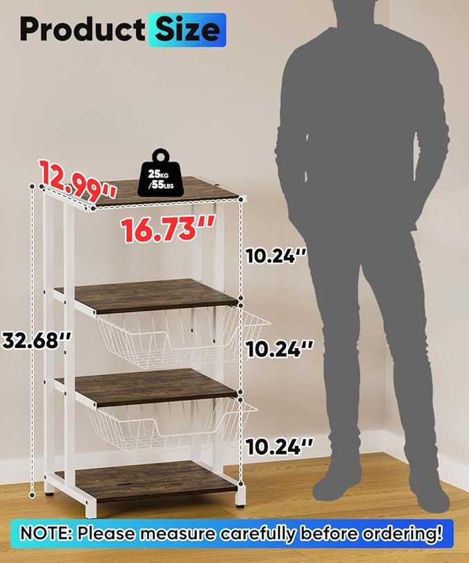 Ardier Media Stand with Two Detachable Baskets, 4-Tier AV Media Stand Corner