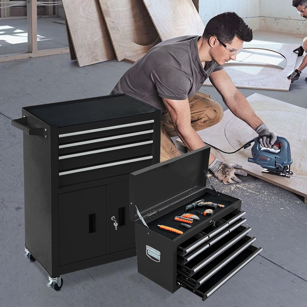 13-drawer double doors handle rolling tool chest, 2, close-up detail