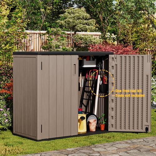 Mrosaa Large Outdoor Storage Box,Resin Shed,Waterproof/Lockable,Outdoor Storage Cabinet for Balcony,Garage,Backyard (37Cu.ft-Light Brown)