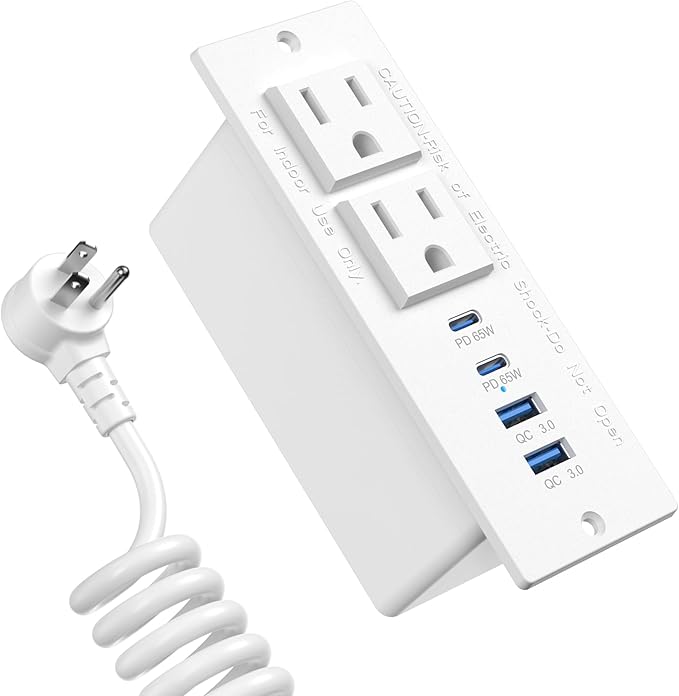 Recessed Power Strip USB C 65W Fast Charging Station, in Drawer Outlet
