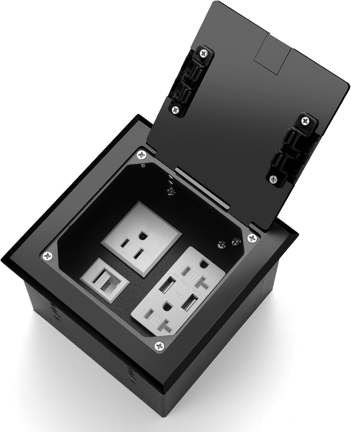 Vagueior Recessed Flat Hidden Floor Electrical Outlet Box Kit, Stainless Steel