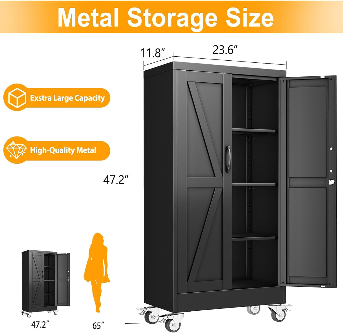 ckzbx metal garage storage cabinet with locking doors, close-up detail
