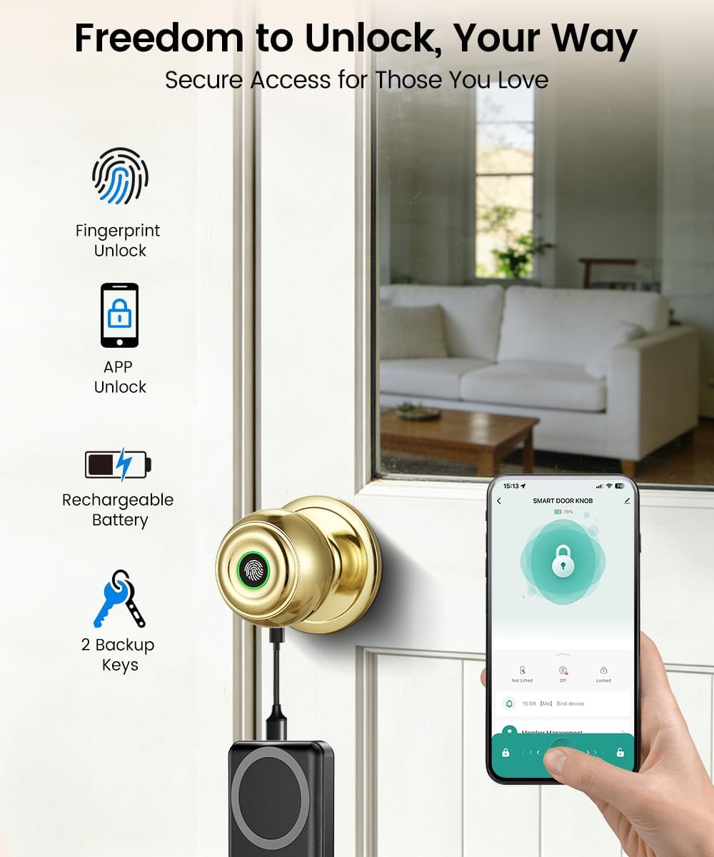 smart door knob with lock,keyless entry fingerprint door shown in use