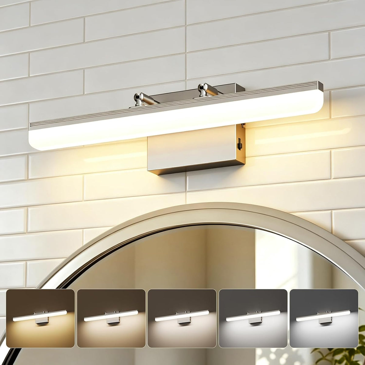 Brushed Nickel Vanity Light, 15.7” Dimmable LED Bathroom Light Bar with 5CCT, Adjustable Angle – Modern Wall Lighting for Bathroom, Powder Room, Bedroom, Apartment, Hotel