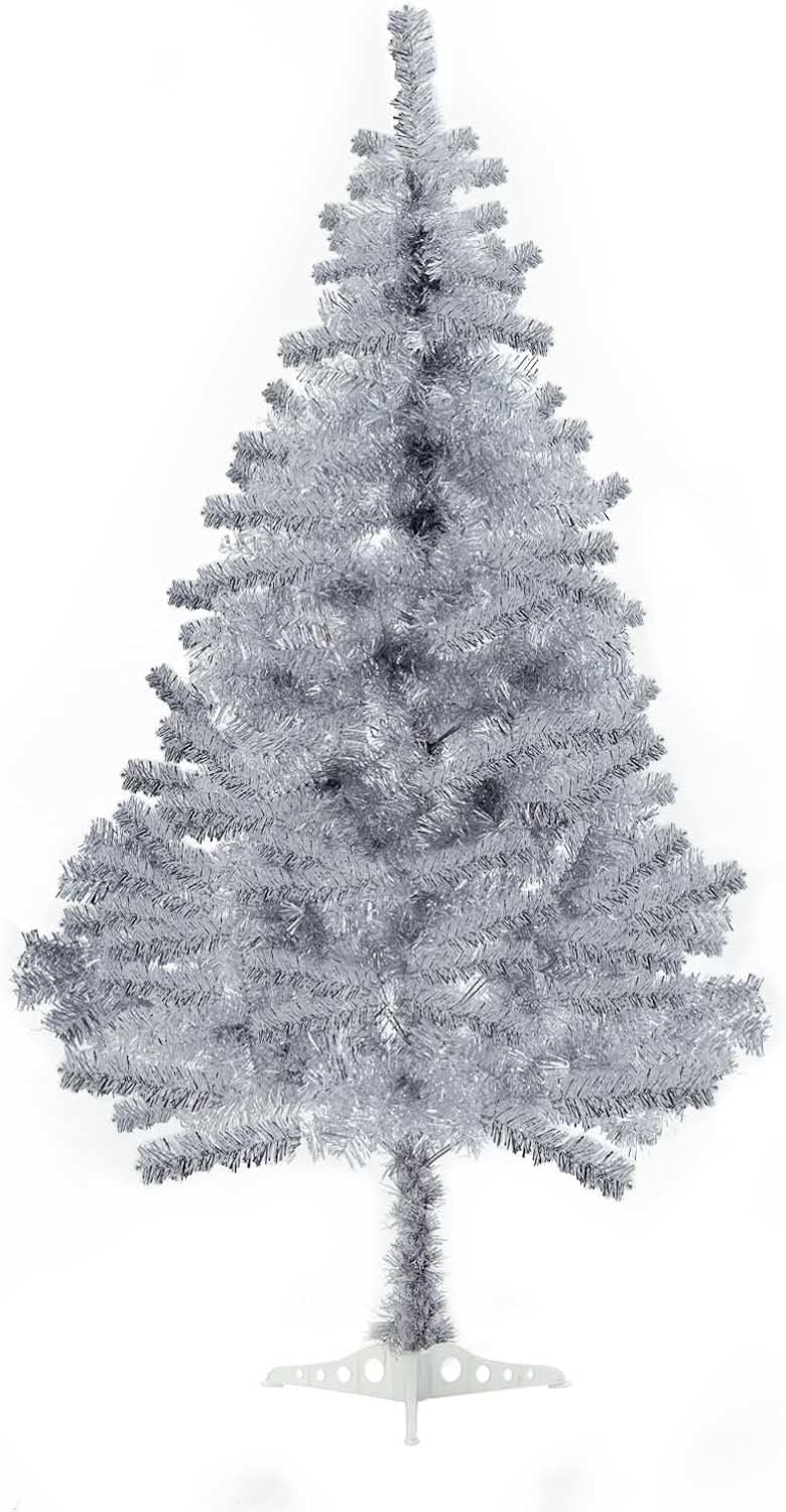 Silver Christmas Tree, 6ft Artificial Tinsel Christmas Tree for Home Decorations，550 Branch Tips Premium Hinged Holiday Xmas Tree for Halloween Decor