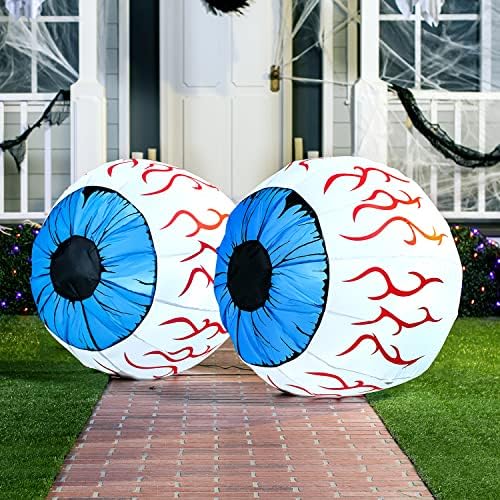 Joiedomi 3Ft Halloween Inflatable Large Set of Eyes, Light Up Eyeball with Build-in LEDs, Blow Up Inflatable for Halloween Party Indoor, Outdoor, Yard, Garden, Lawn Decorations for Yard (Blue)