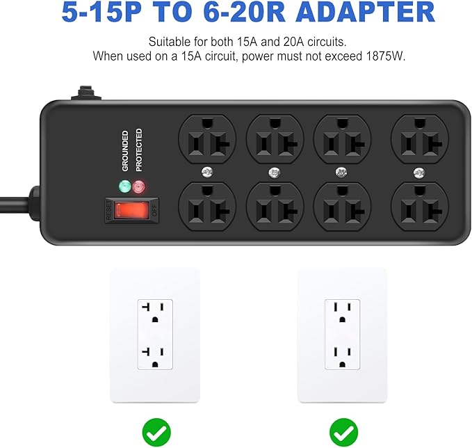 Heavy Duty Surge Protector 20Amp, Metal Power Strip