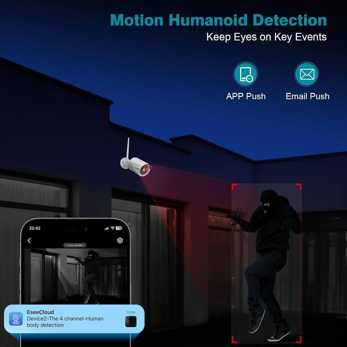 wireless security camera system with 10.1" monitor 4pcs showing dimensions