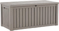 PatioZen 150 Gallon Outdoor Deck Box,Waterproof Resin Outdoor Storage Boxes, Outside Storage Lockable Container for Garden Tools,Indooor Cushions,Accessories (Grey)