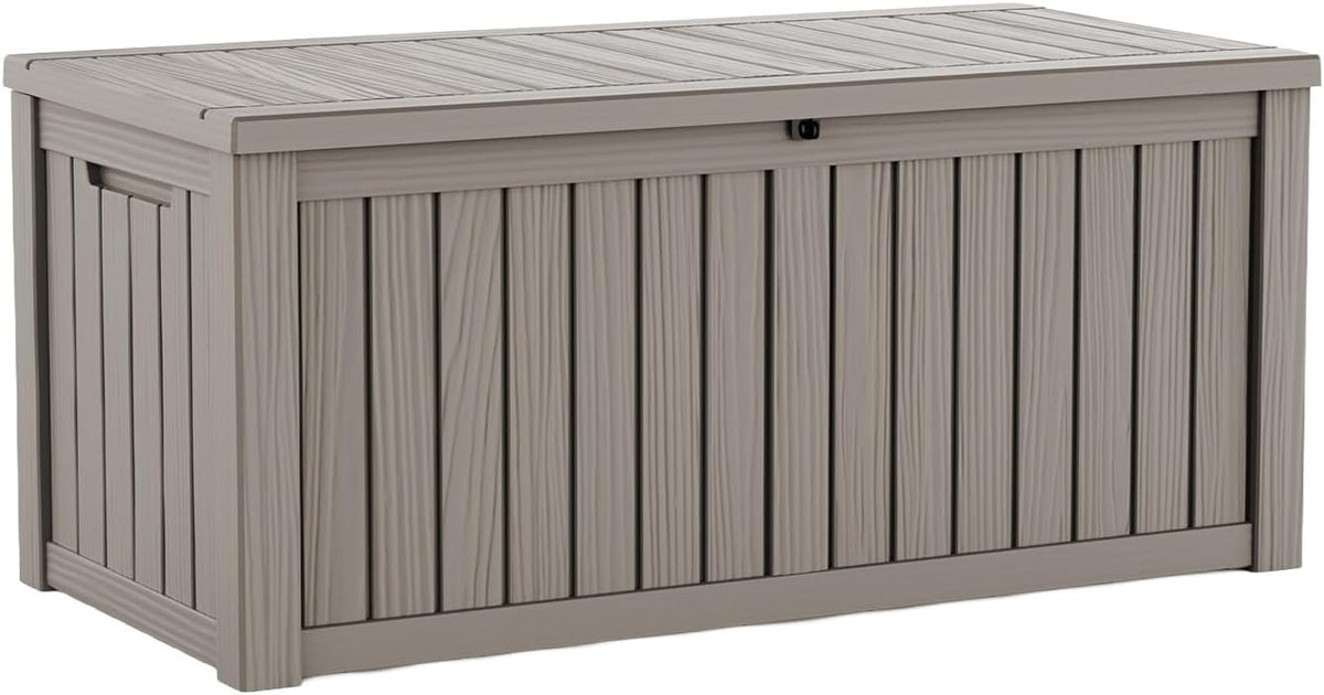 Weatherproof 170 Gallon Patio Storage Box UV Resistant Waterproof Durable Resin Deck Box Large Capacity for Backyard Balcony Porch Indoor Garden, Grey
