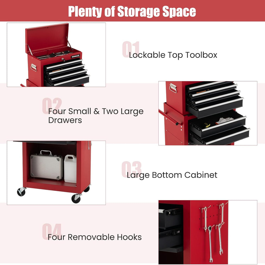 ironmax 6 drawers rolling tool chest, 2 in showing dimensions