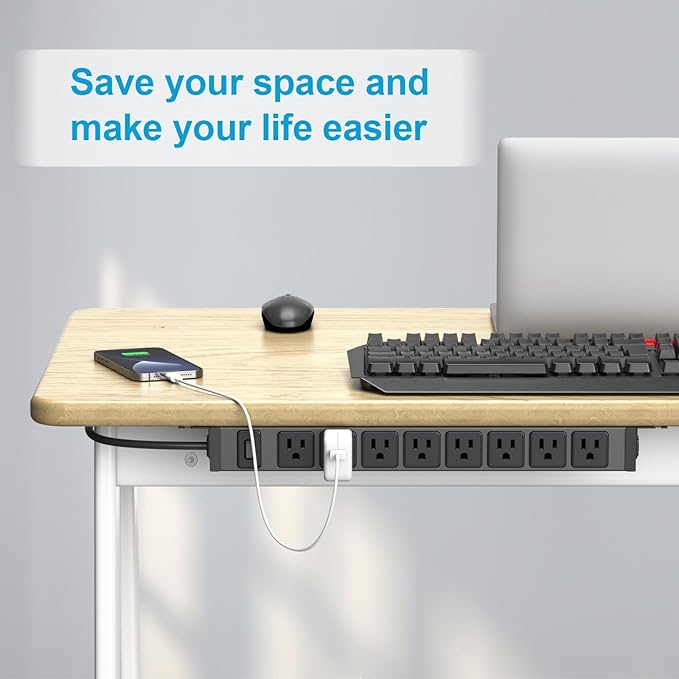 HHSOET 2 Pack Metal 360° Rotating Mountable Power Strip, 8 Outlet Gaming Table