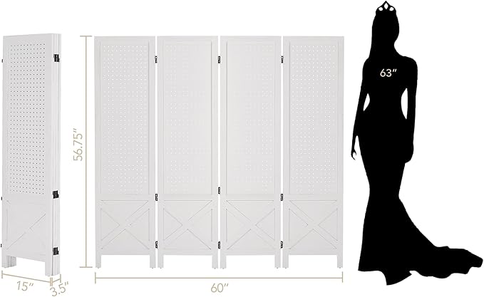 Wnutrees 4 Panel Pegboard Display, 5 Ft Wood Folding Privacy Screens Room