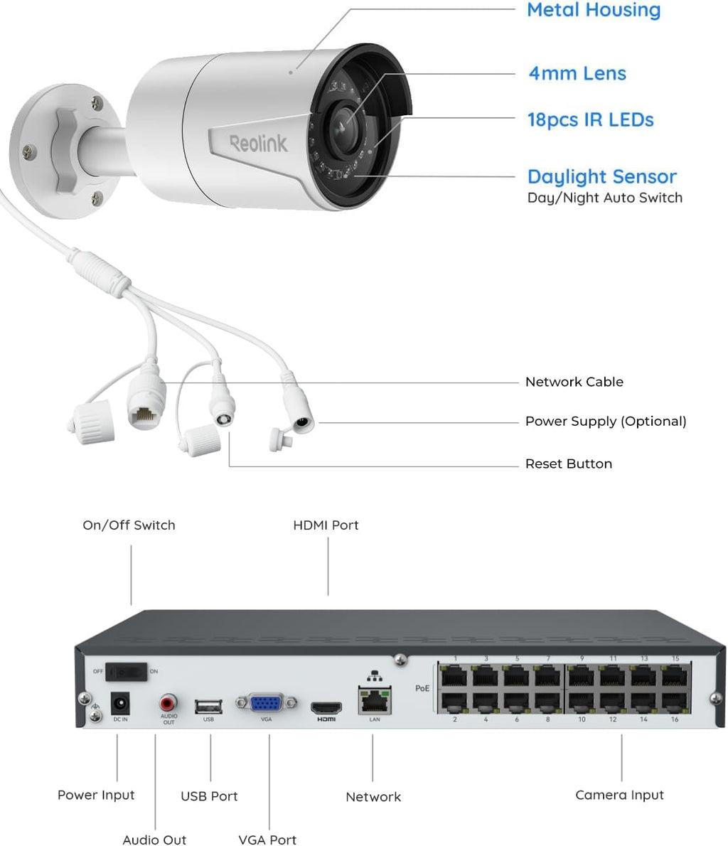 reolink 16ch 5mp home security camera system with, front angle view