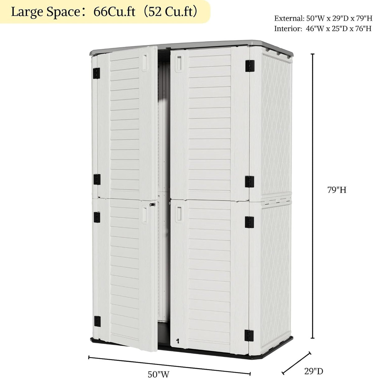 zzm large 67 cu.ft waterproof storage shed, outdoor, side view