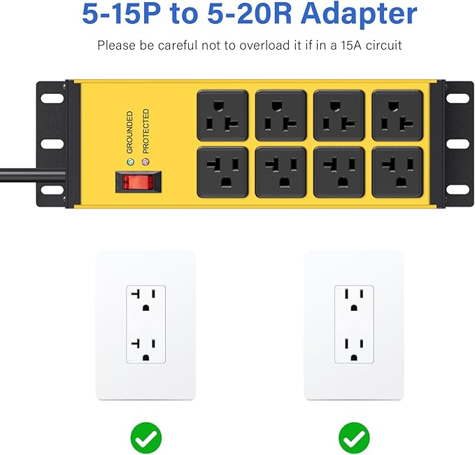 CCCEI Yellow Heavy Duty Power Strip Surge Protector 20 AMP, 8 Outlets 12 Gauge