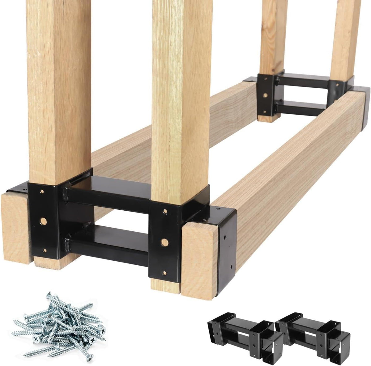 Highpro Firewood Rack Outdoor, Fire Wood Racks, Fire Log Holder Storage, Heavy Duty Steel Firewood Rack Bracket Kit for Outdoor Indoor Patio Deck Metal Log Holder with Screws, Black