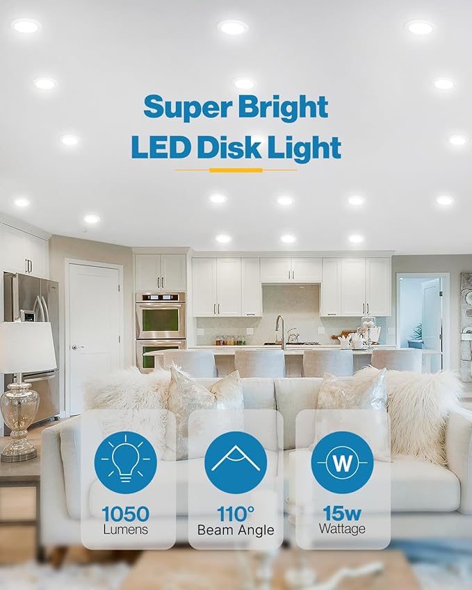 Sunco 48 Pack 5/6 Inch LED Disk Lights, Flush Mount Disc Recessed Ceiling Can