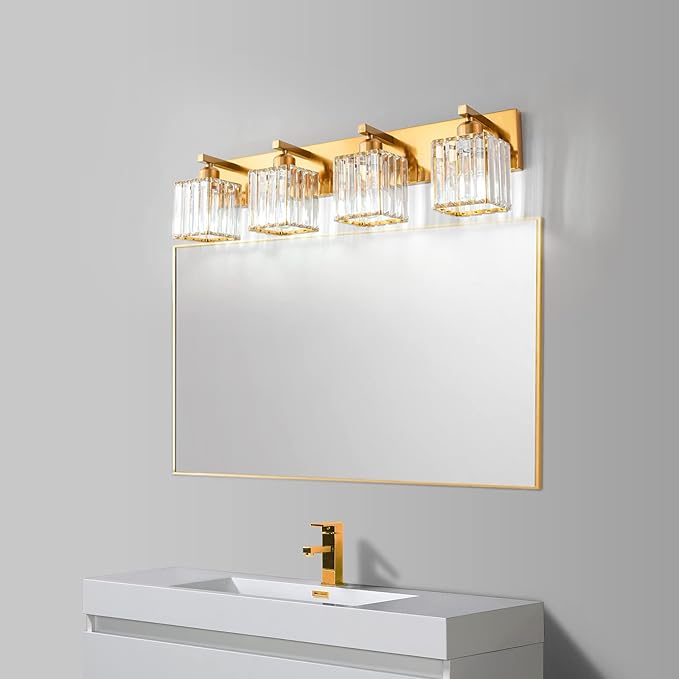 FDPBY Modern Vanity Light 4-Lights Modern Gold Brushed Brass Finish Crystal