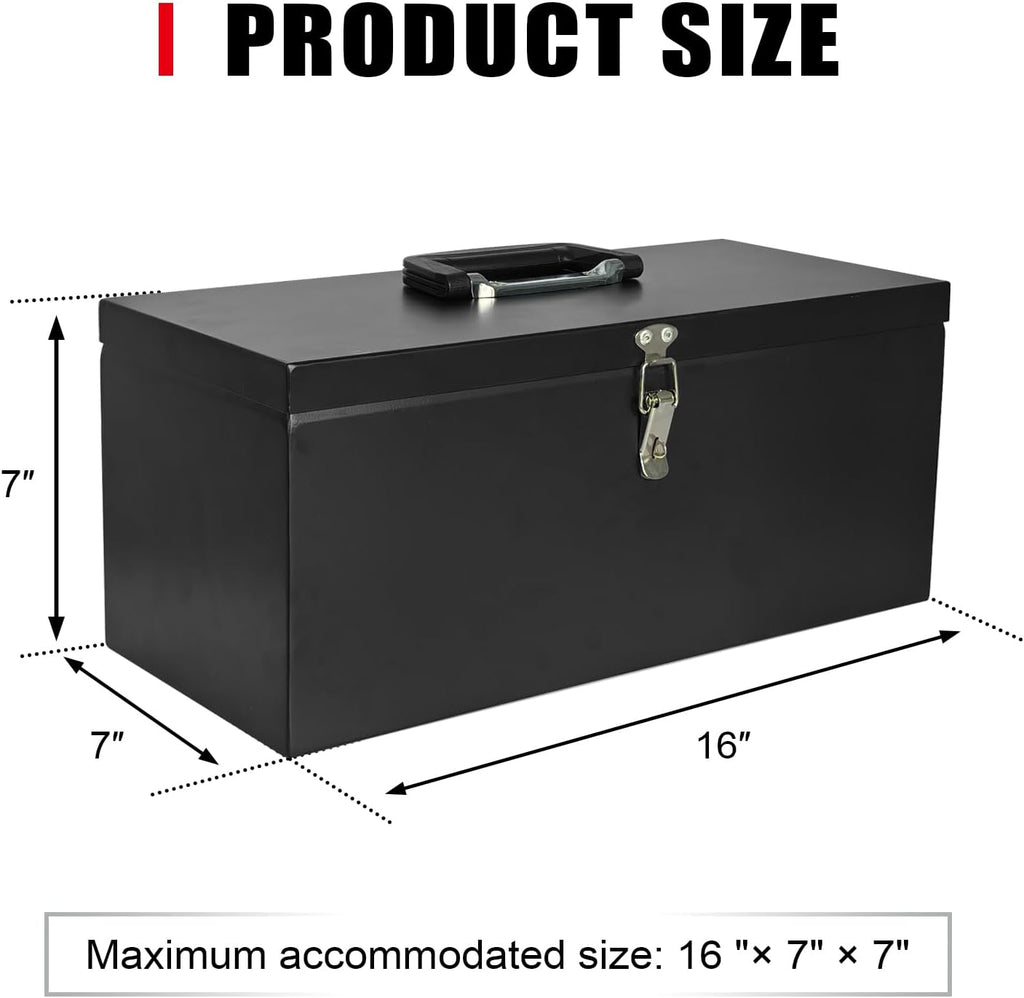 peastorm small steel metal tool box, lockable storage shown in use