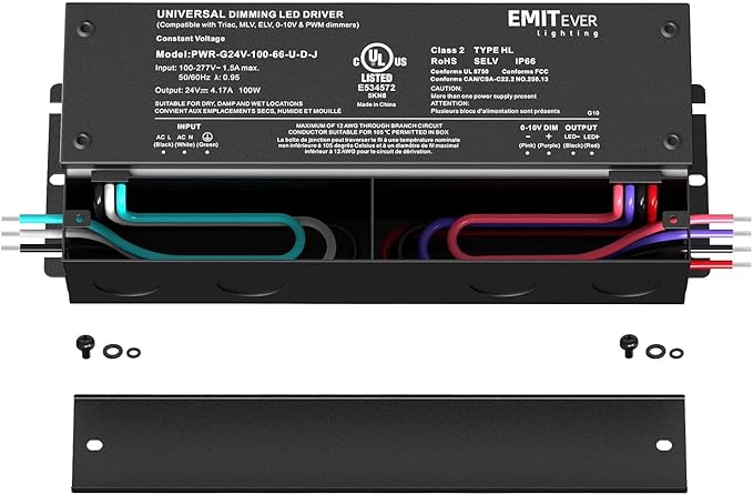 EMITEVER Dimmable Led Driver, 2 Packs 100W AC 110V-277V to DC 24V Transformer