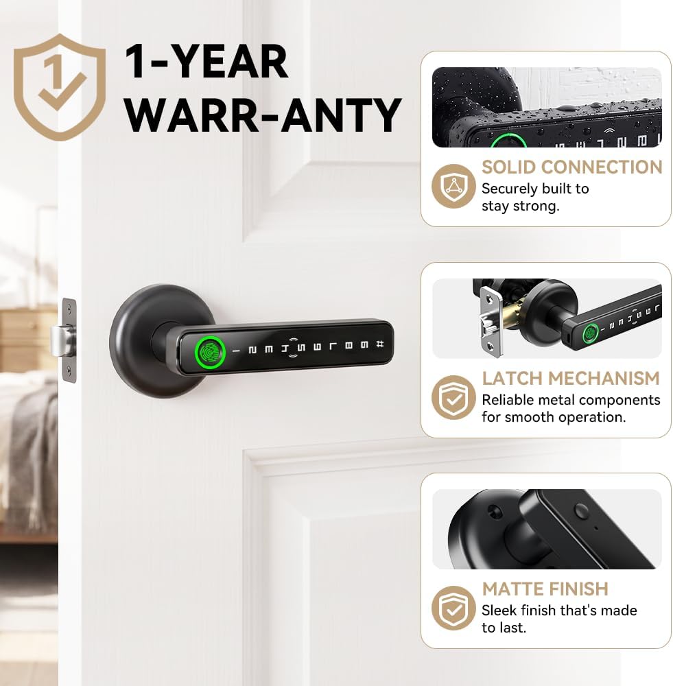 IRONZON 5-in-1 Smart Fingerprint Door Handle Lock with Code,NFC,App Control