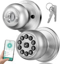 KLLOQUE Smart Door Lock,Smart Keypad Door Knob with Lock,Bright Silver