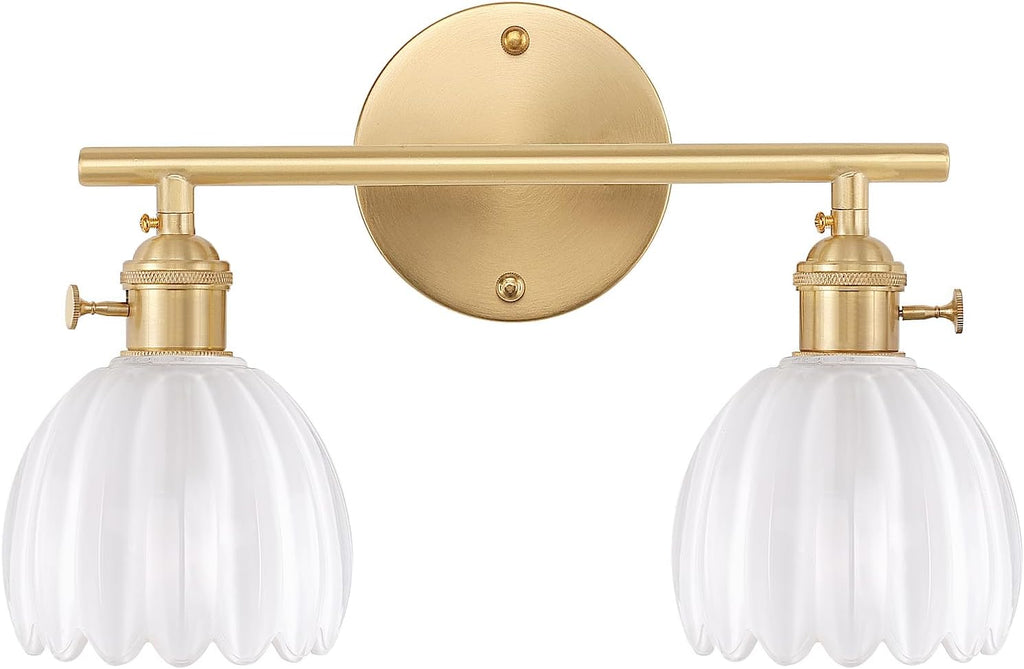 Shenmoyl Bathroom Light Fixtures, 2-Light Brass Vanity Wall Light Over Mirror