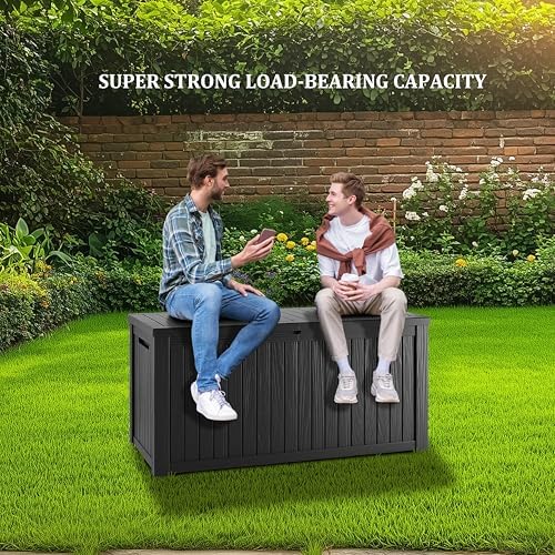TARKARI 200 Gallon Outdoor Storage Box Waterproof, Resin Deck Boxes with Lockable Lid & UV-Resistant for Patio, Pool, Garden Furniture Cushions & Accessories, Black