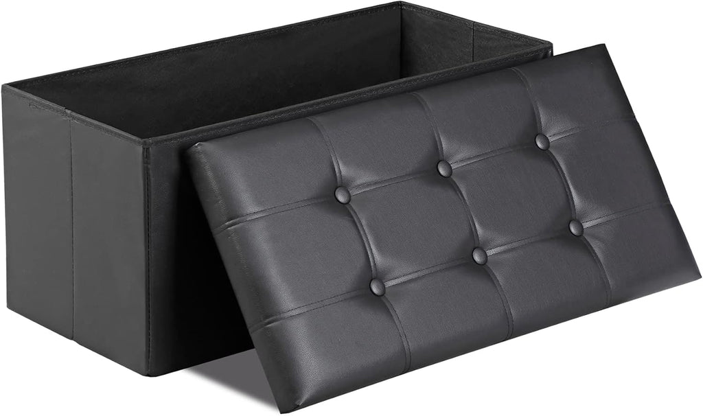 ZenStyle 30Inches Storage Ottoman Bench, Folding Footrest Stool, Storage Chest Long Shoes Bench with Foam Padded Seat, Holds up to 350 lbs, for Living Room, Entryway, Bedroom, (Black, 30 inches)